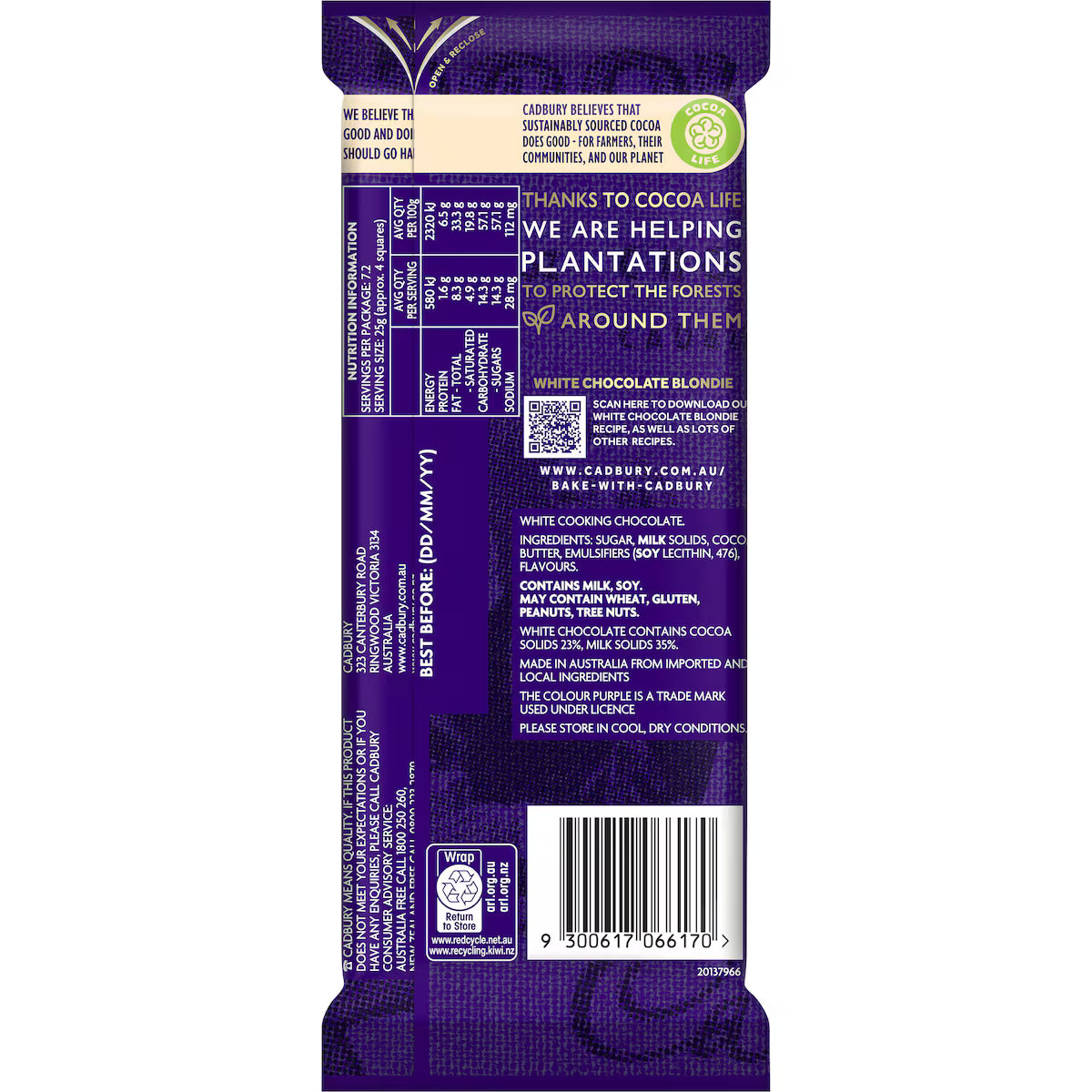 Cadbury Baking White Chocolate Block | 180g