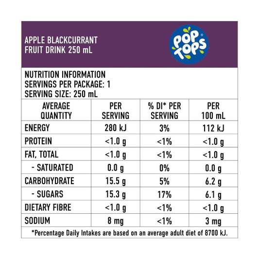 Pop Tops Apple Blackcurrant Drink 250ml - 6 Pack
