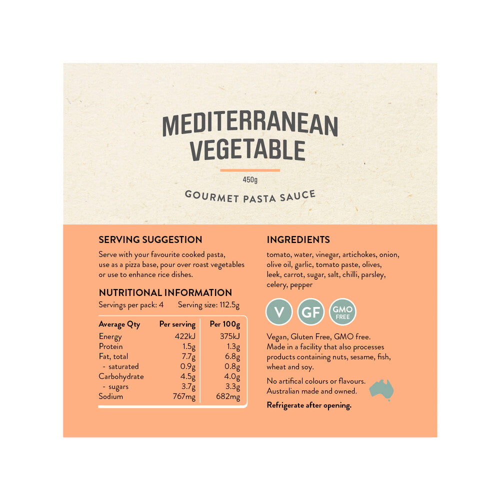 Rare Bear Mediterranean Vegetable Pasta Sauce - 450g