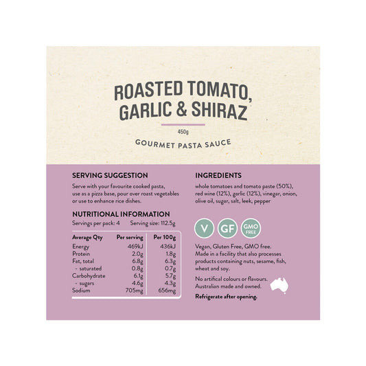 Rare Bear Roasted Tomato Garlic & Shiraz Pasta Sauce - 450g