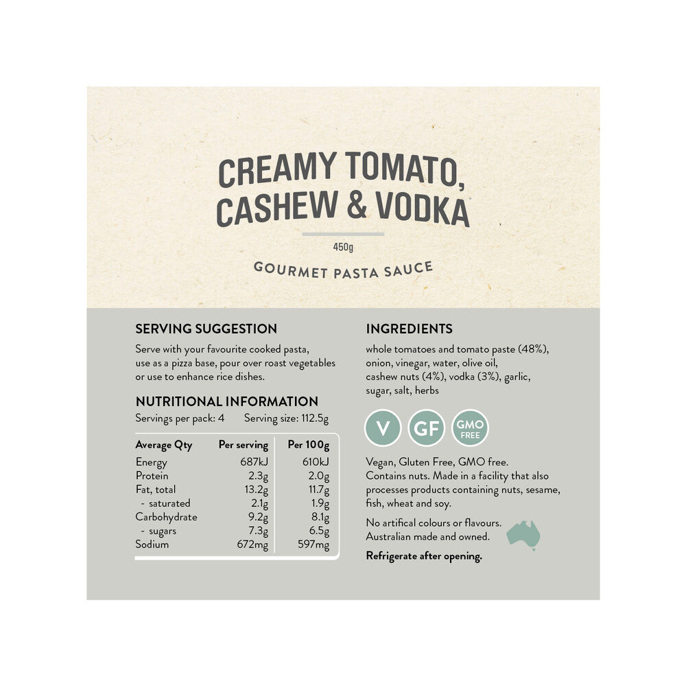 Rare Bear Creamy Tomato Cashew & Vodka Pasta Sauce - 450g