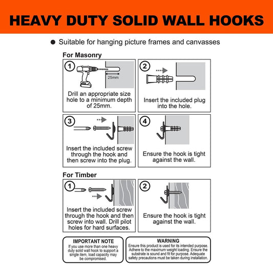 Everhang Picture Hanging Hook - 20kg - Steel - Heavy Duty - 2 Pack
