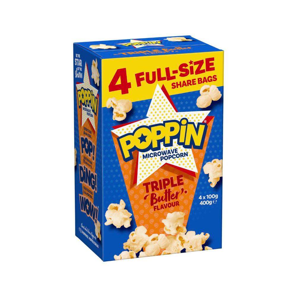 Poppin Triple Butter Microwave Popcorn - 400g