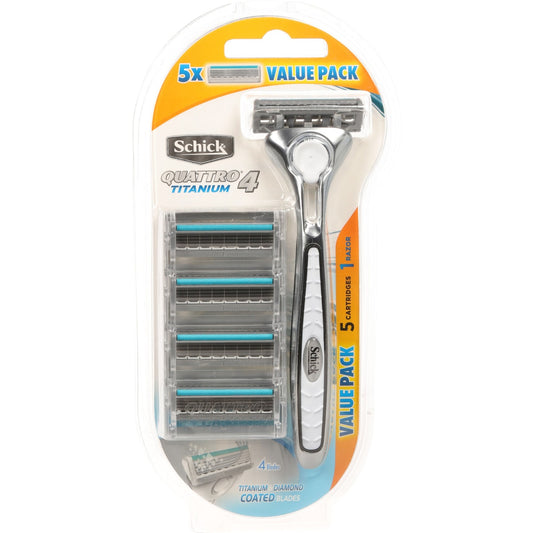Schick Quattro 4 Titanium Razor Handle With 5 Blades Each