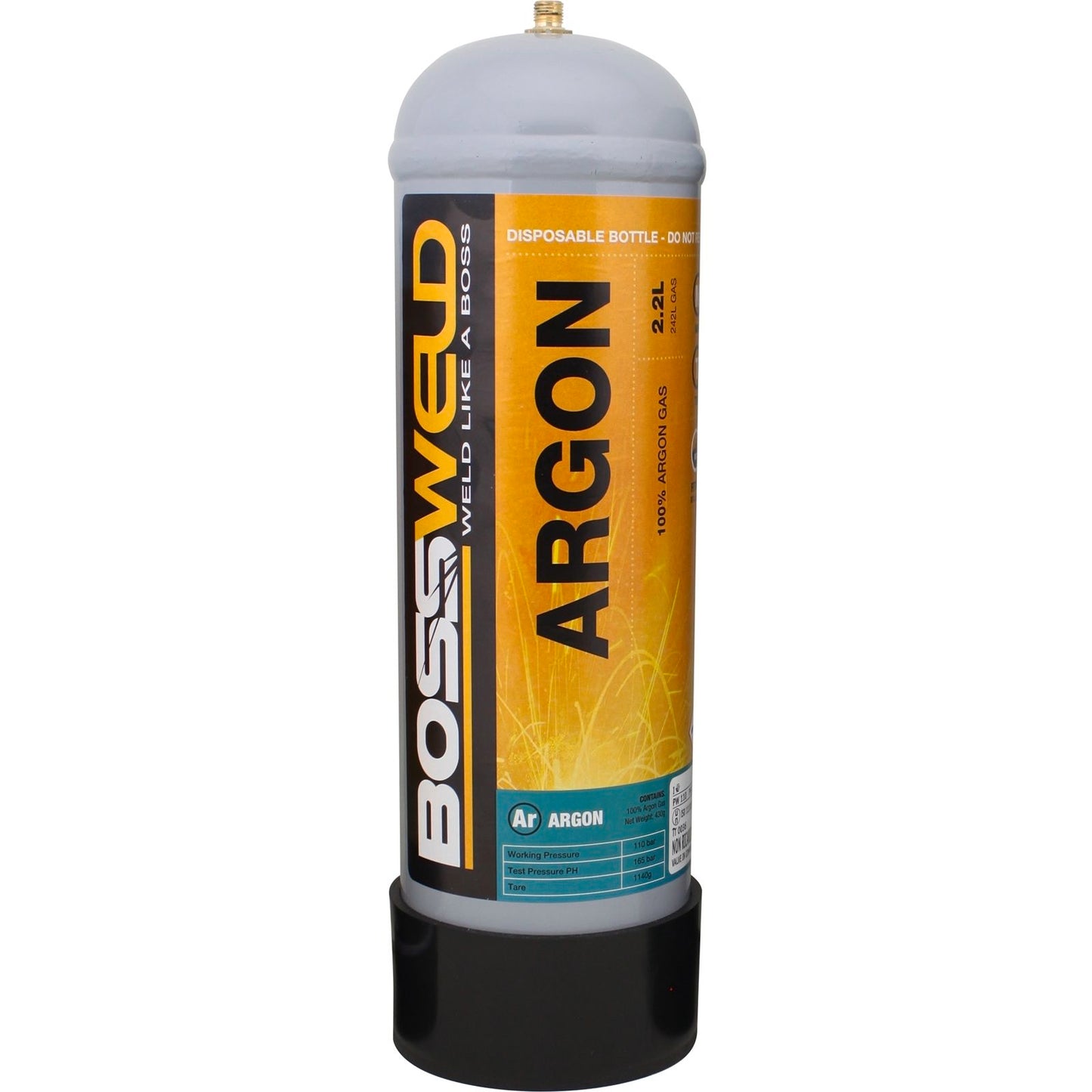 Bossweld Pure Argon Disposable Gas Bottle - 2.2L