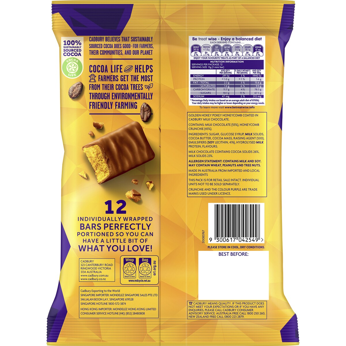 Cadbury Crunchie Milk Chocolate Share Pack 12 Mini Bars 180g