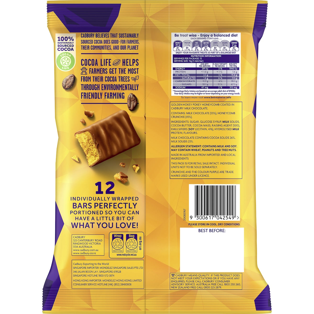 Cadbury Crunchie Milk Chocolate Mini Bars 12 Pack