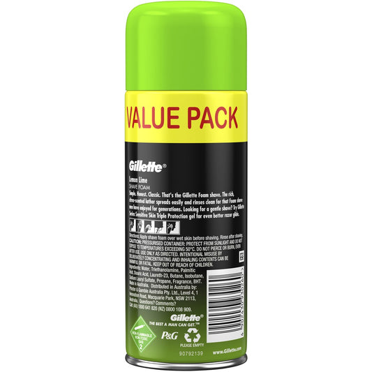 Gillette Shaving Foam Lemon Lime 333g Each