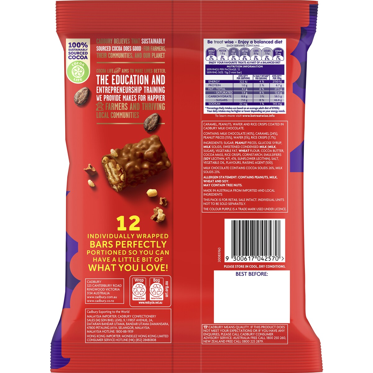 Cadbury Picnic Milk Chocolate Share Pack 12 Mini Bars 180g