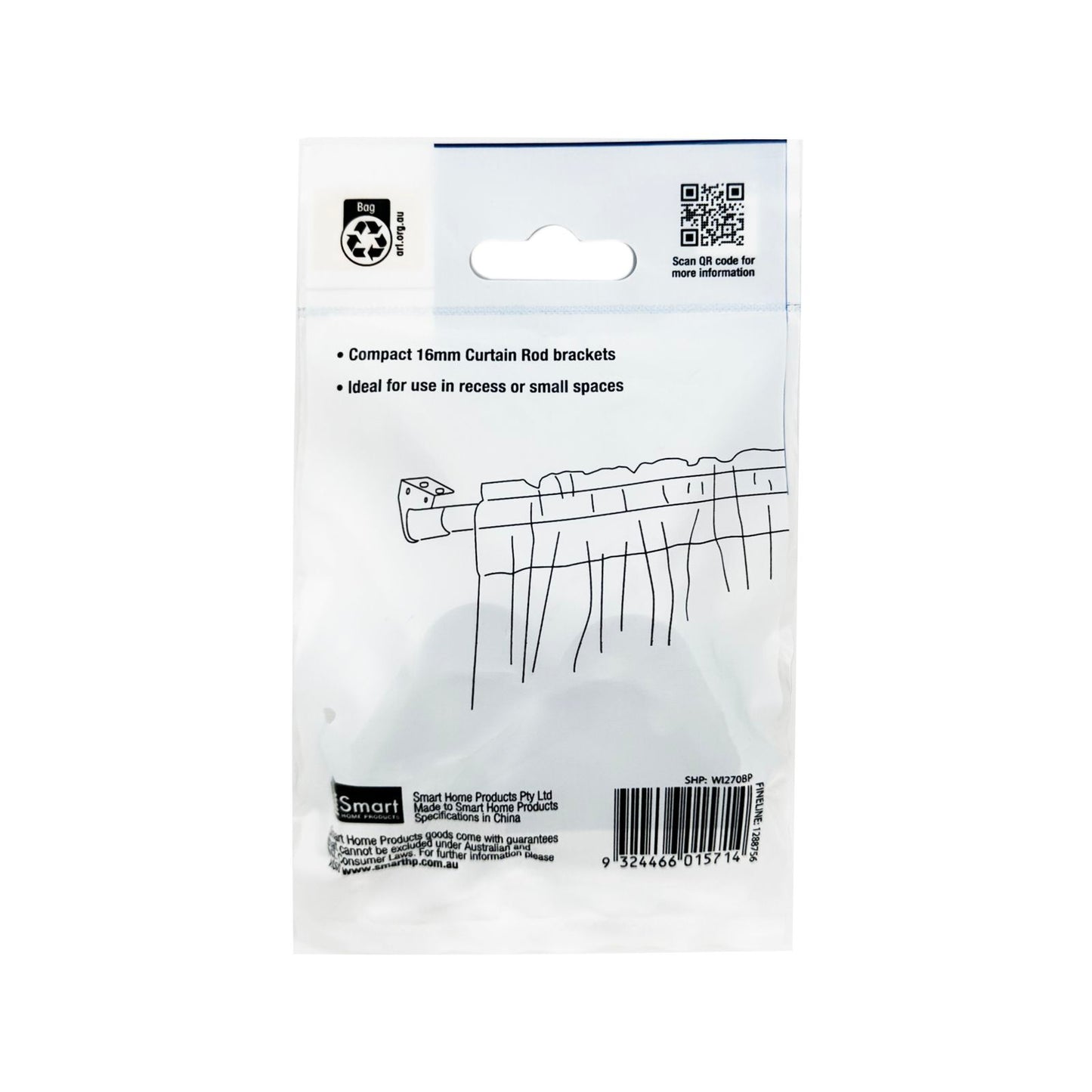 Windoware Black Curtain Rod Muslin Bracket - 16mm - 2 Pack