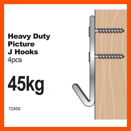 Everhang Picture Hanging J Hook - 47mm x 21mm x 120mm - Steel - Heavy Duty - 4 Pack