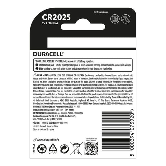 Duracell Specialty Lithium Coin - CR2025 - 3V - 4 Pack