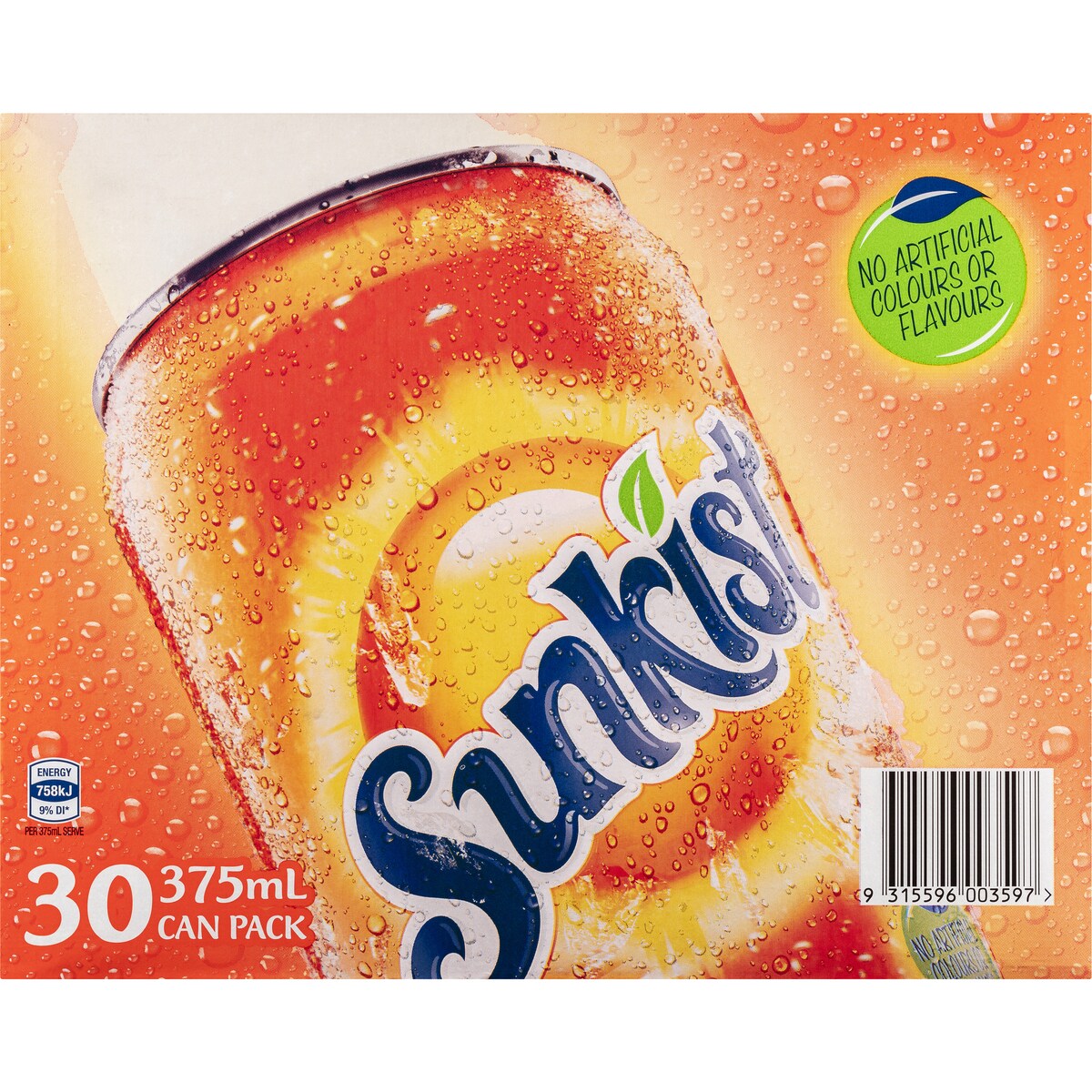 Sunkist Orange Soft Drink Cans Multipack 375mL x 30 pack