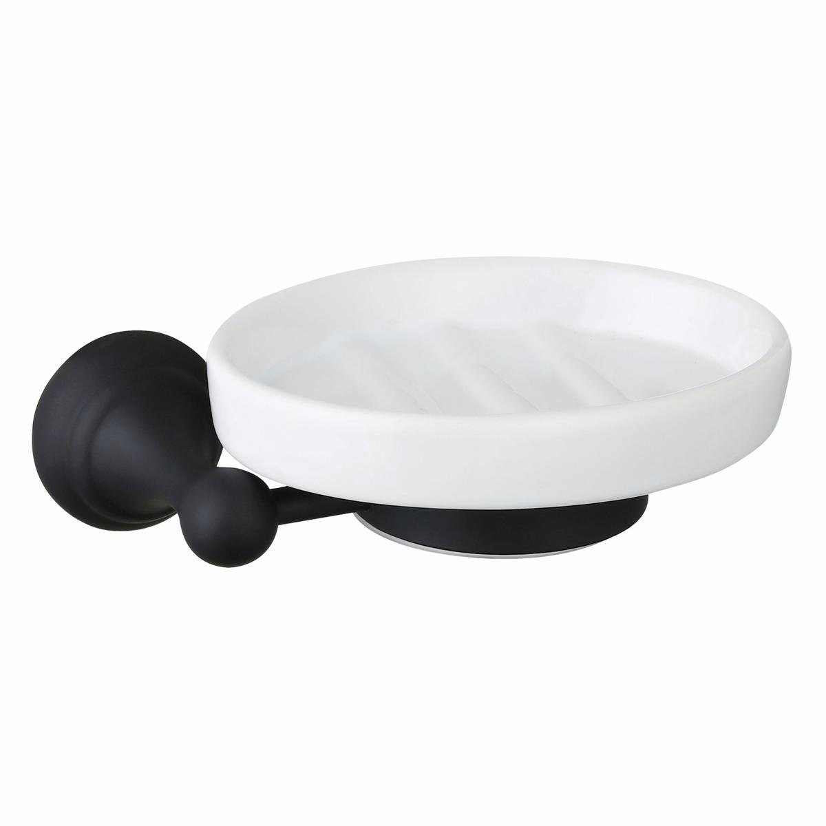 Mondella Matte Black Maestro Soap Dish - 70mm x 55mm x 162mm - Metal/Ceramic