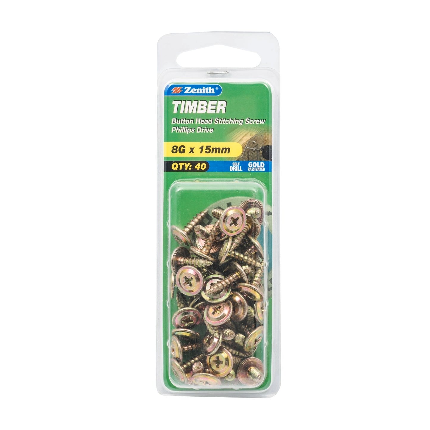 Zenith Timber Stitching Screws - 8g x 15mm - Gold - 40 Pack