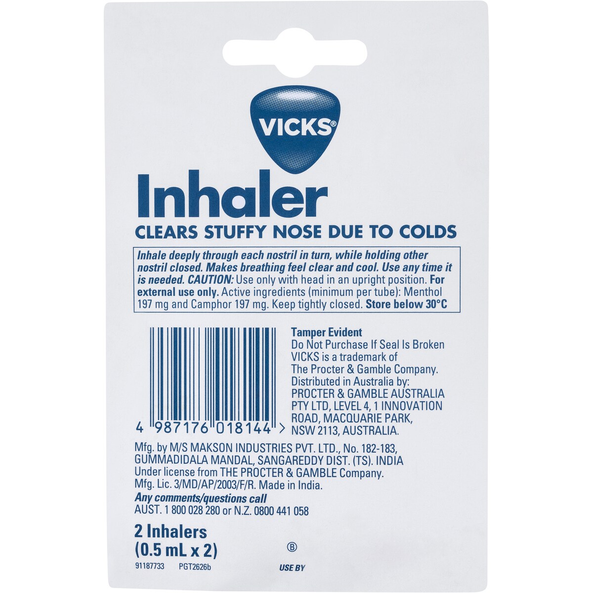 Vicks Nasal Decongestant Inhaler Twin Pack 2 x 0.5ml