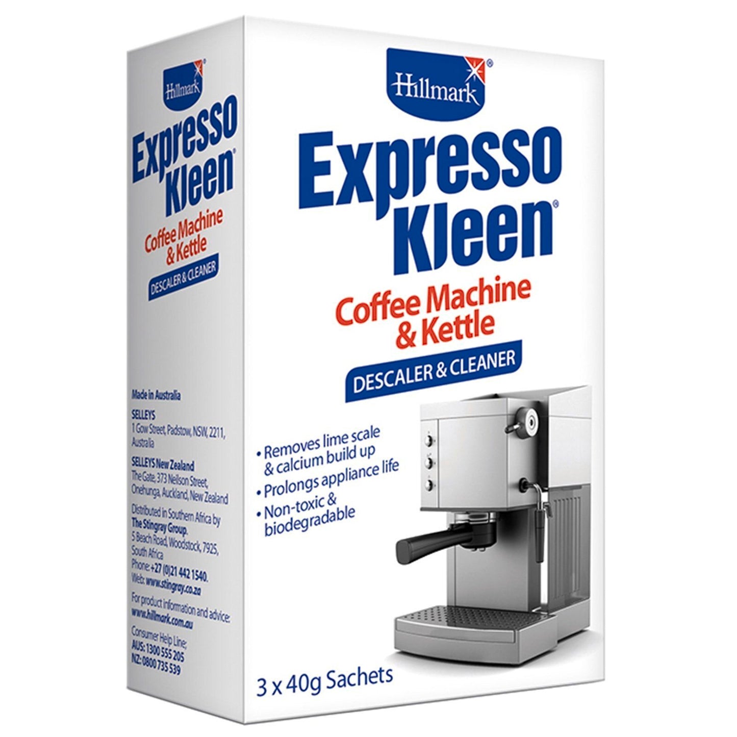 Hillmark Expresso Kleen - Coffee Machine & Kettle Descaler Cleaner - 3 x 40g