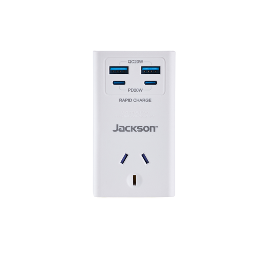 Jackson Outlet Adaptor - 1 - USB 2A 2C - 85 x 165 x 67mm - White