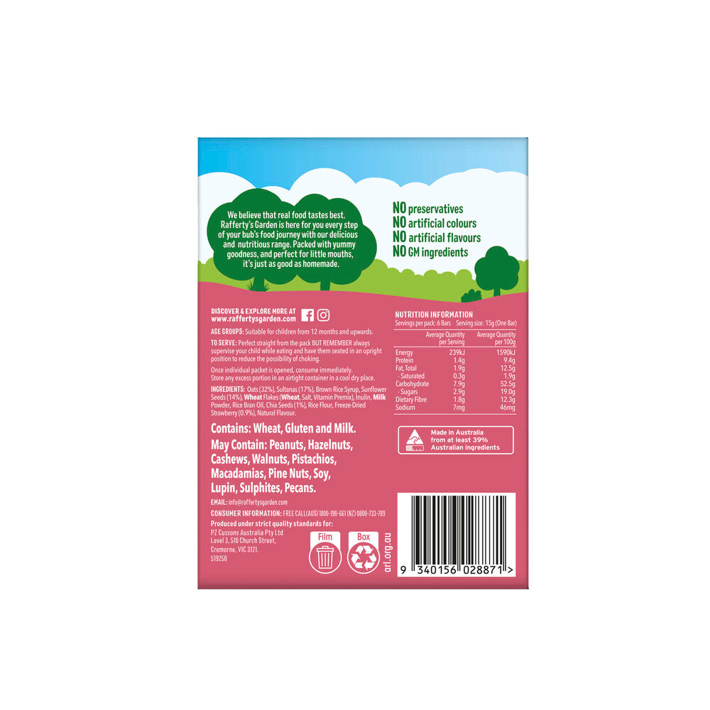 Raffertys Garden Strawberry & Chia Pressed Bars 1-3 Years - 90g