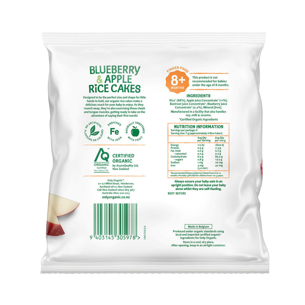 Only Organic Blueberry Apple Rice Cakes 8 Months+ - 35g
