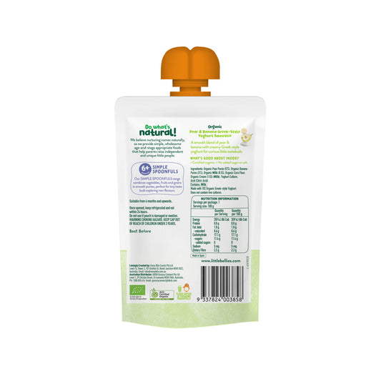 Little Bellies Organic Pear & Banana Greek Style Yoghurt Smoothie - 100g
