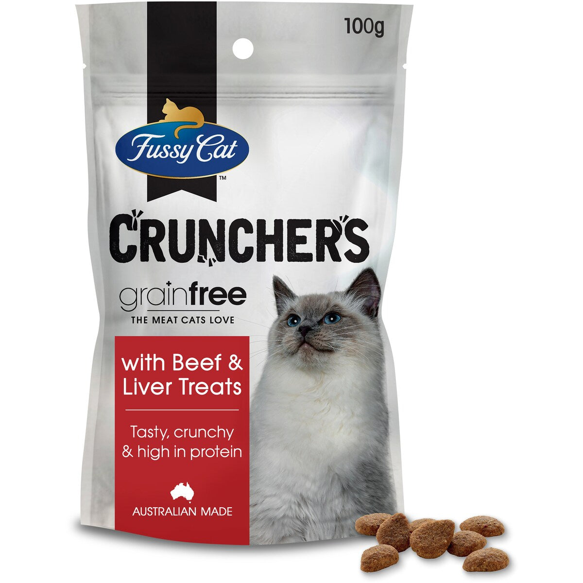 Fussy Cat Grain Free Crunchers Adult Cat Treats With Beef & Liver 100g