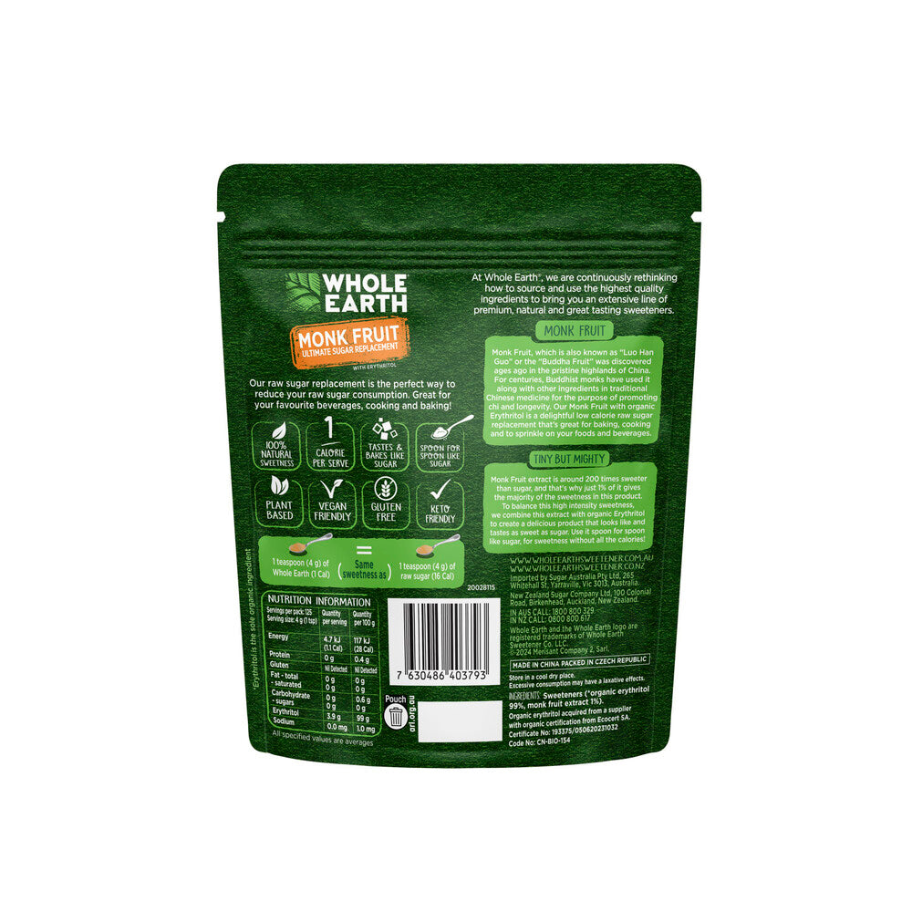 Whole Earth Sweetener Monk Fruit Raw Doy Bag - 500g