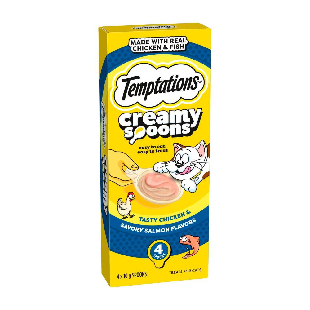 Temptations Creamy Spoons Tasty Chicken & Savory Salmon Flavors Cat Treat 4x10g - 40g