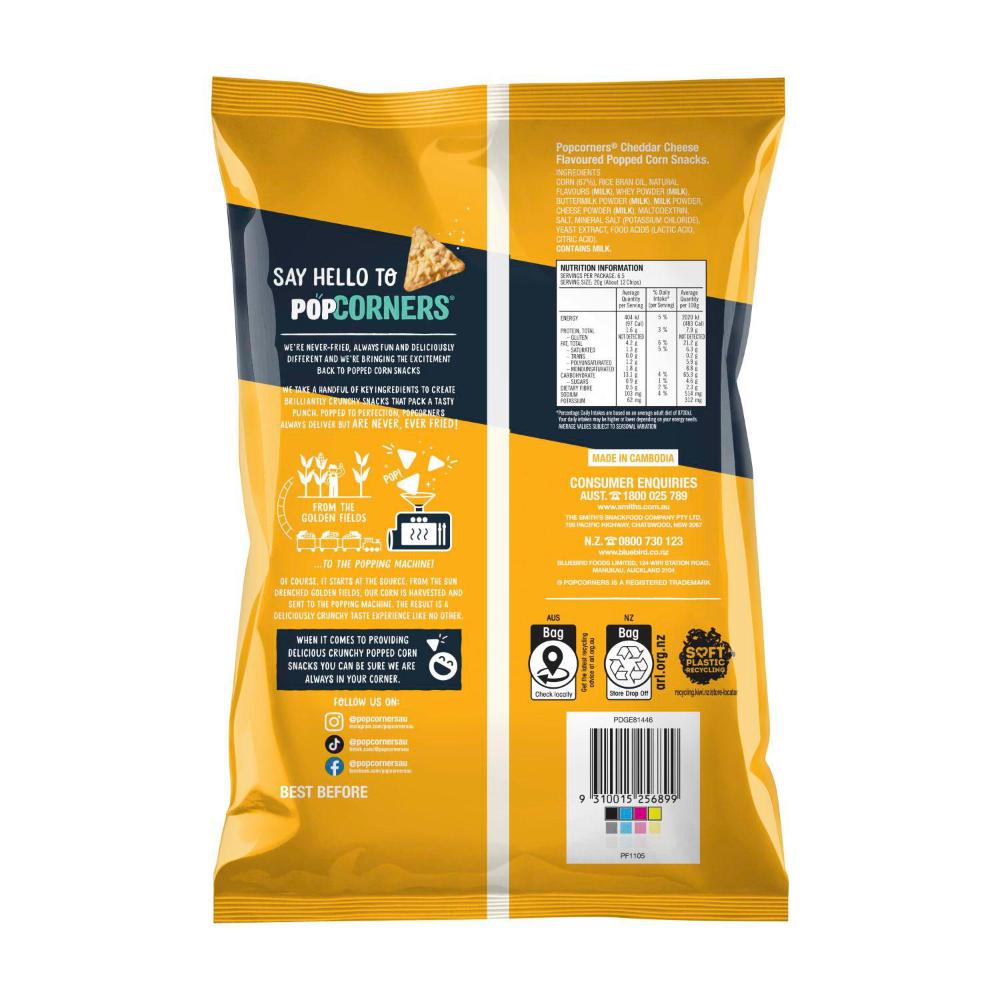 Popcorners Popcorn Chips Share Pack Cheddar - 130g