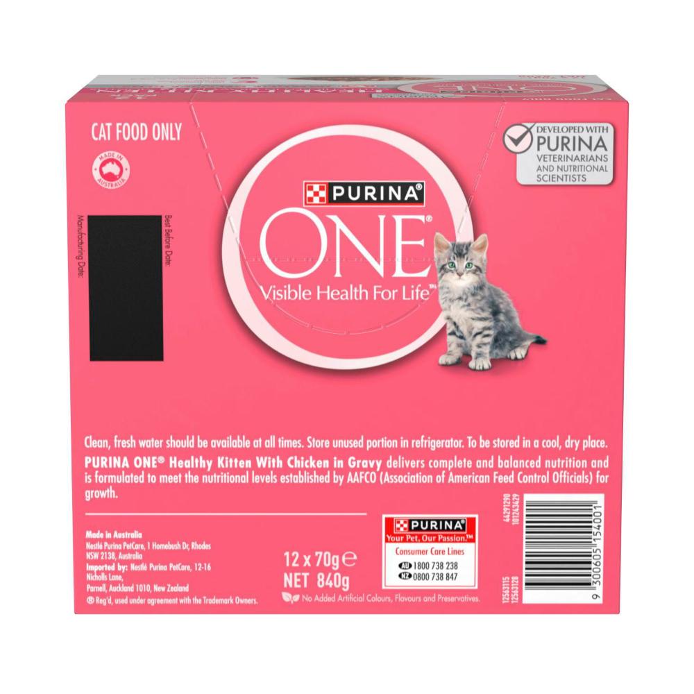 Purina One Healthy Kitten With Chicken In Gravy Cat Food 12x70g - 12 pack