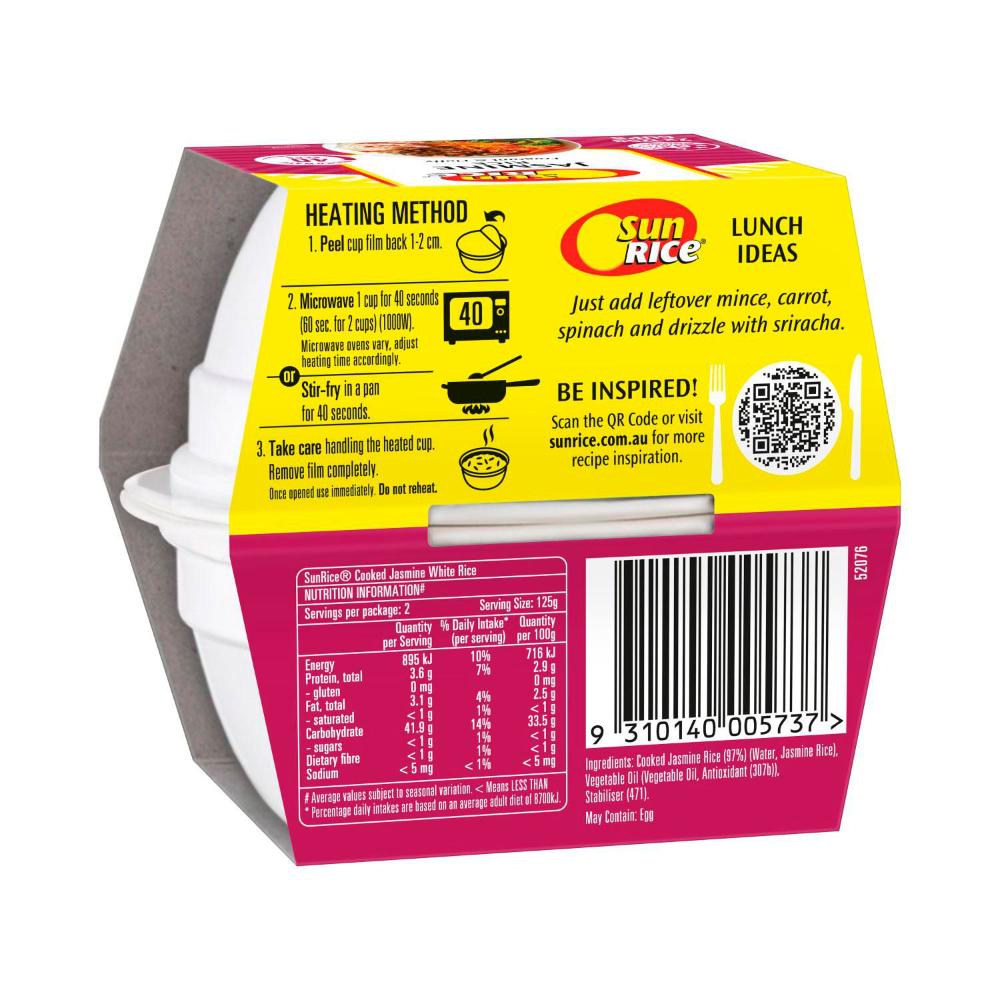 Sunrice Microwave Jasmine Rice Cup 2x125g