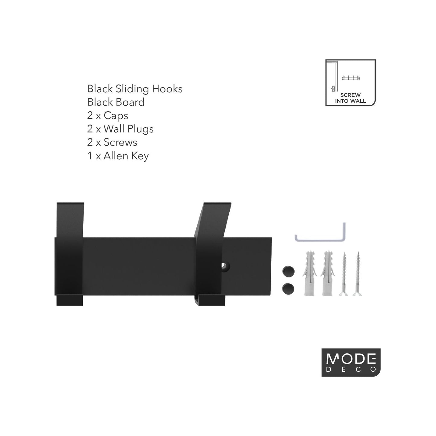 Mode Hat and Coat Rack - 4 Sliding Hooks - 450mm