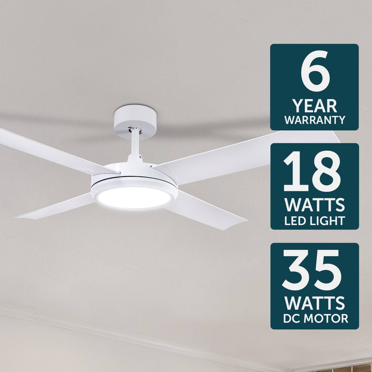Brilliant 52" White LED CCT Inaya DC Ceiling Fan - Energy Efficient - Quiet Operation