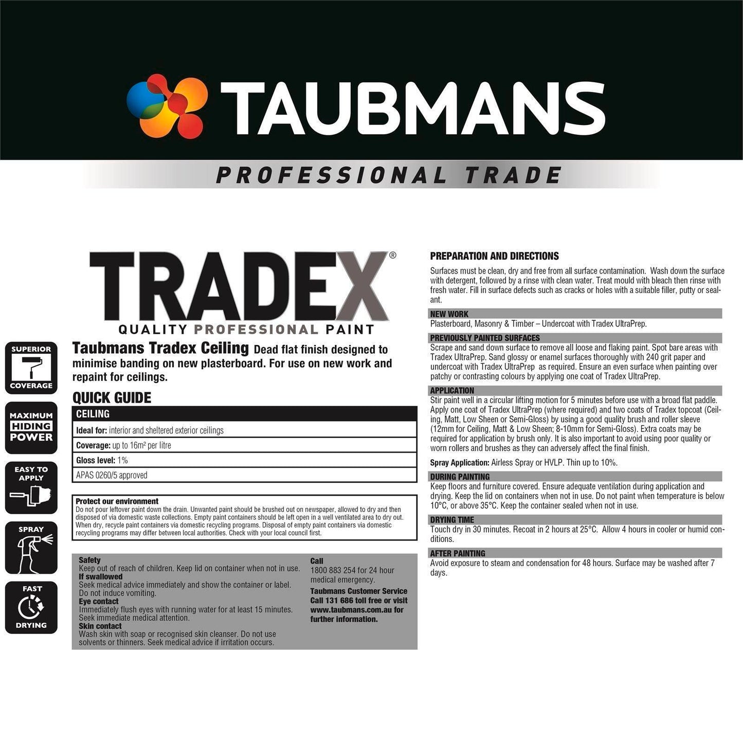 Taubmans Tradex Ceiling Paint - 4L