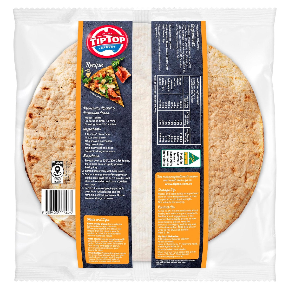 Tip Top Pizza Bases Wholemeal 12 Inch Bakery 2 Pack
