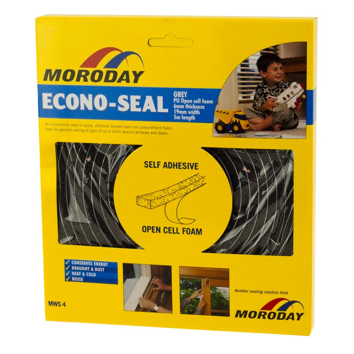 Moroday Grey Econo Weather Seal Tape - 19mm Open Cell Foam - Easy Install