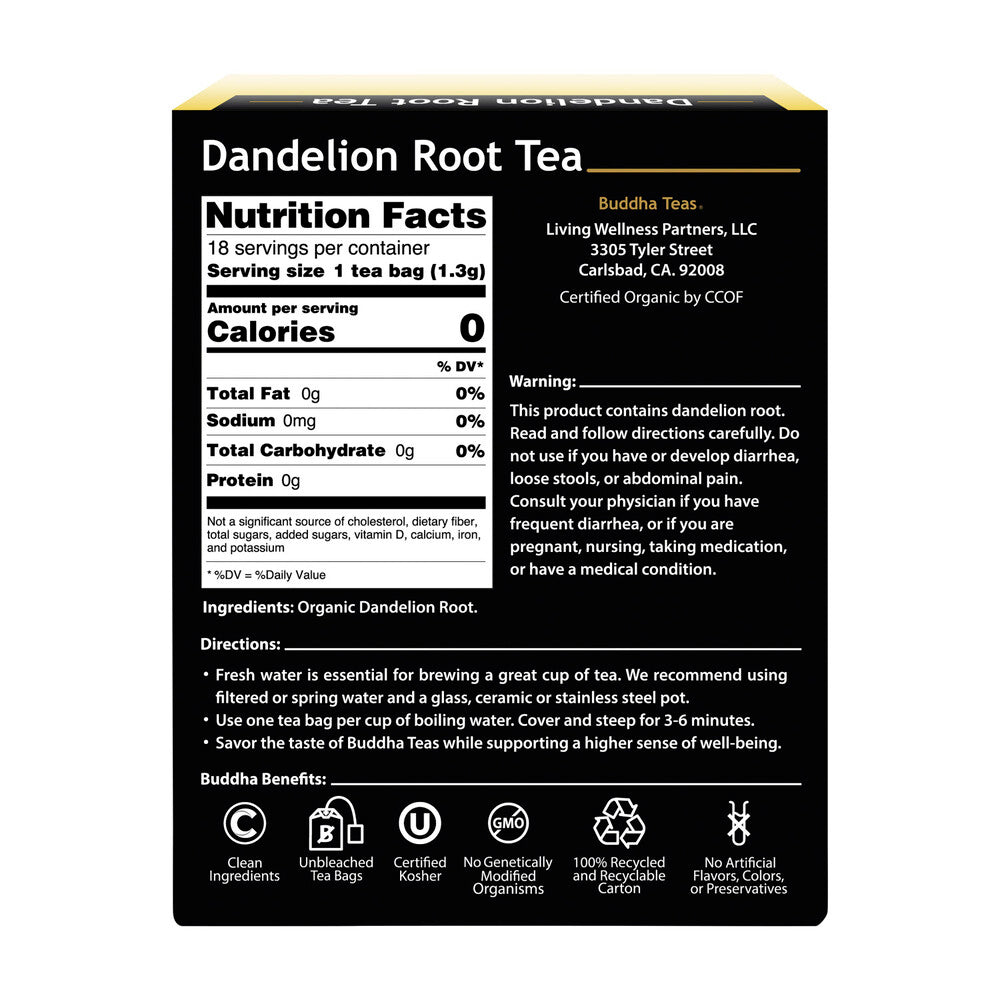Buddha Teas Organic Herbal Tea Bags Dandelion Root Tea - 18 pack