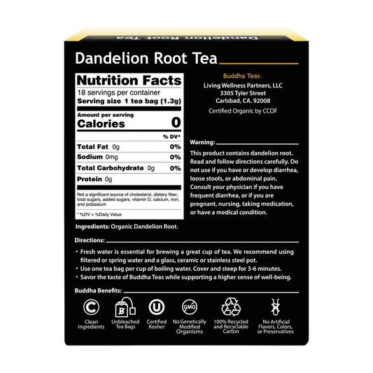 Buddha Teas Organic Herbal Tea Bags Dandelion Root Tea - 18 pack