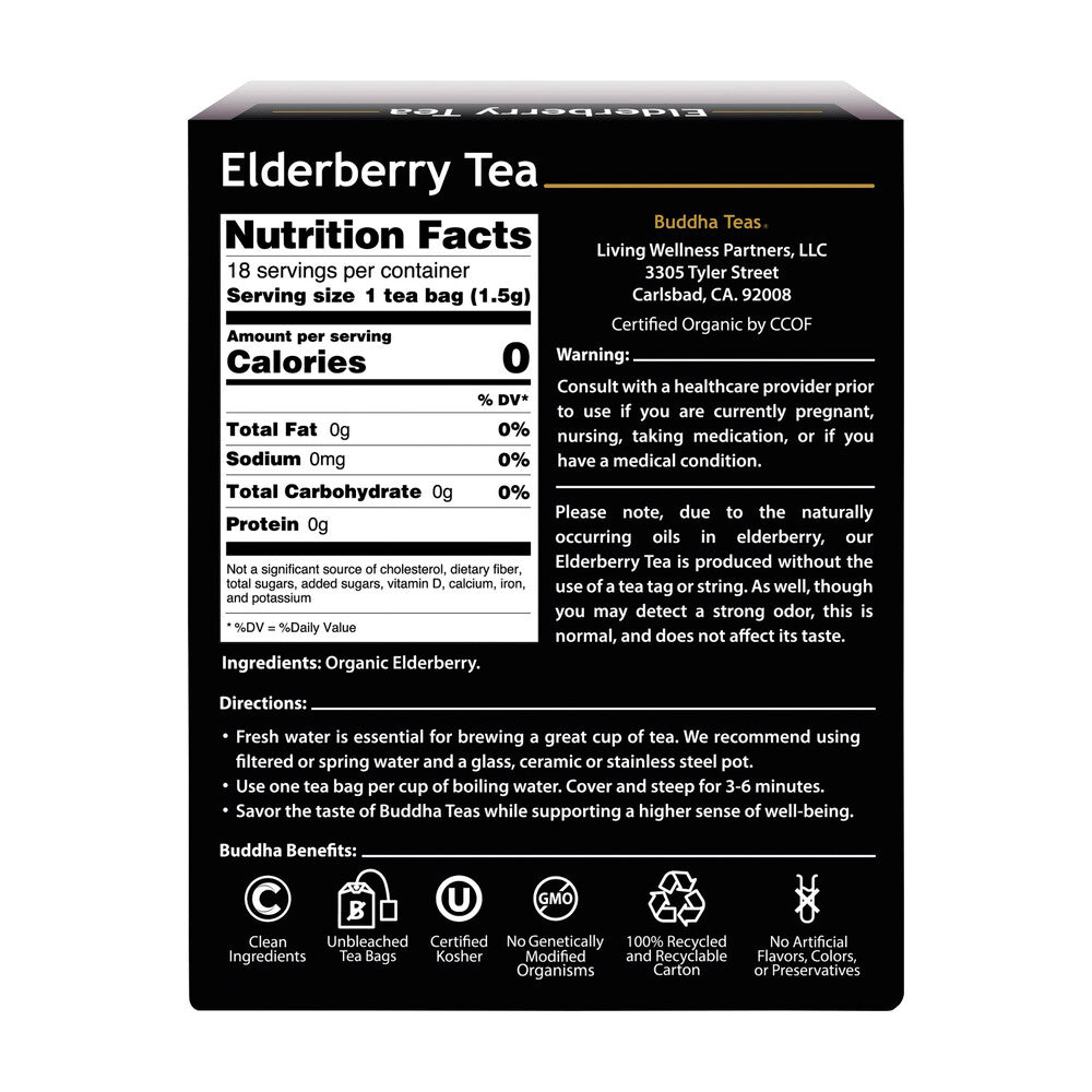 Buddha Teas Organic Herbal Tea Bags Elderberry Tea - 18 pack