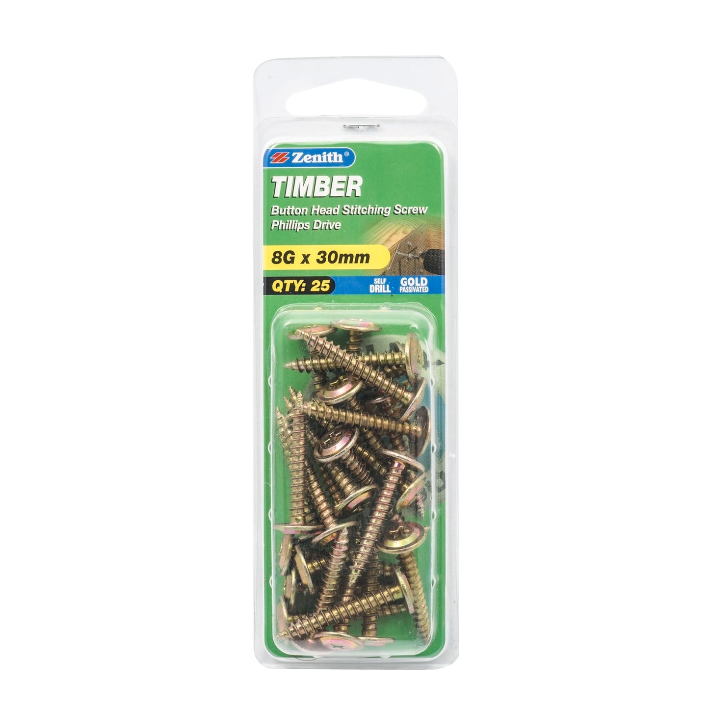 Zenith Timber Stitching Screws - 8g x 30mm - Gold