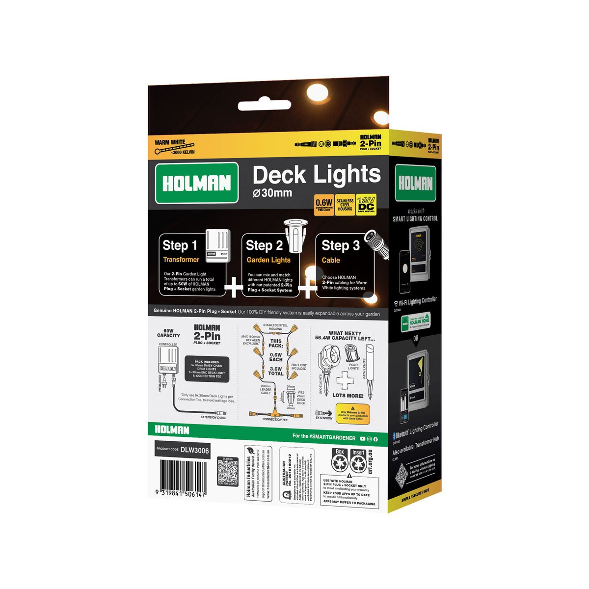Holman 30mm Warm White Deck Light 6 Pack Stainless Steel Waterproof
