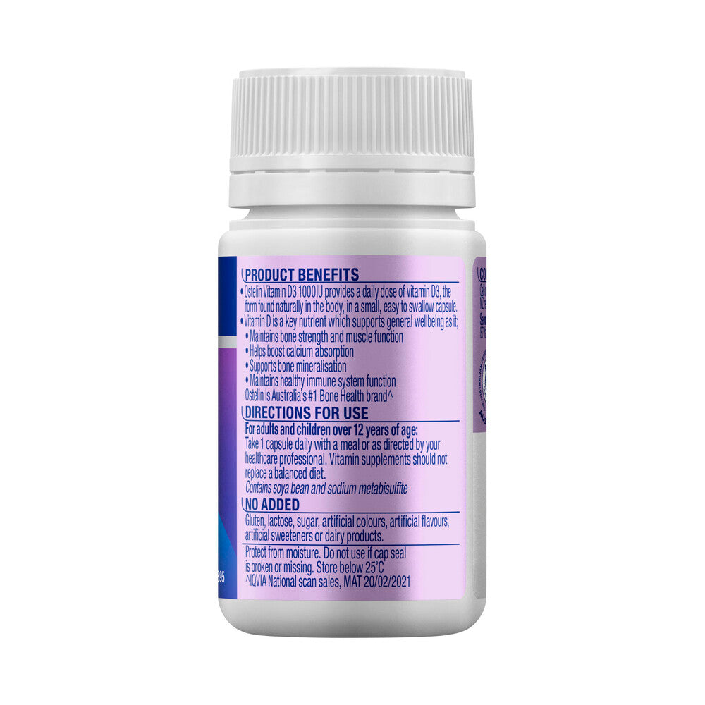Ostelin Vitamin D 1000iu D3 Capsules For Bones + Immunity - 60 pack