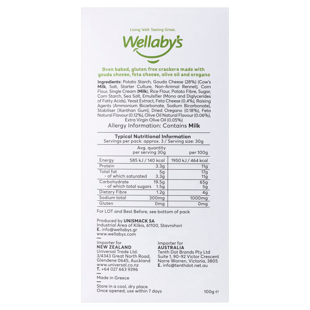 Wellaby's Fetta Oregano and Olive Oil Crackers - 100g