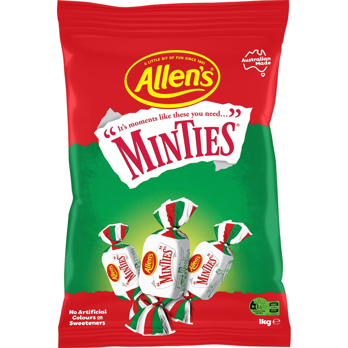 Allen's Minties Mint Chewy Lollies Bulk Bag 1kg