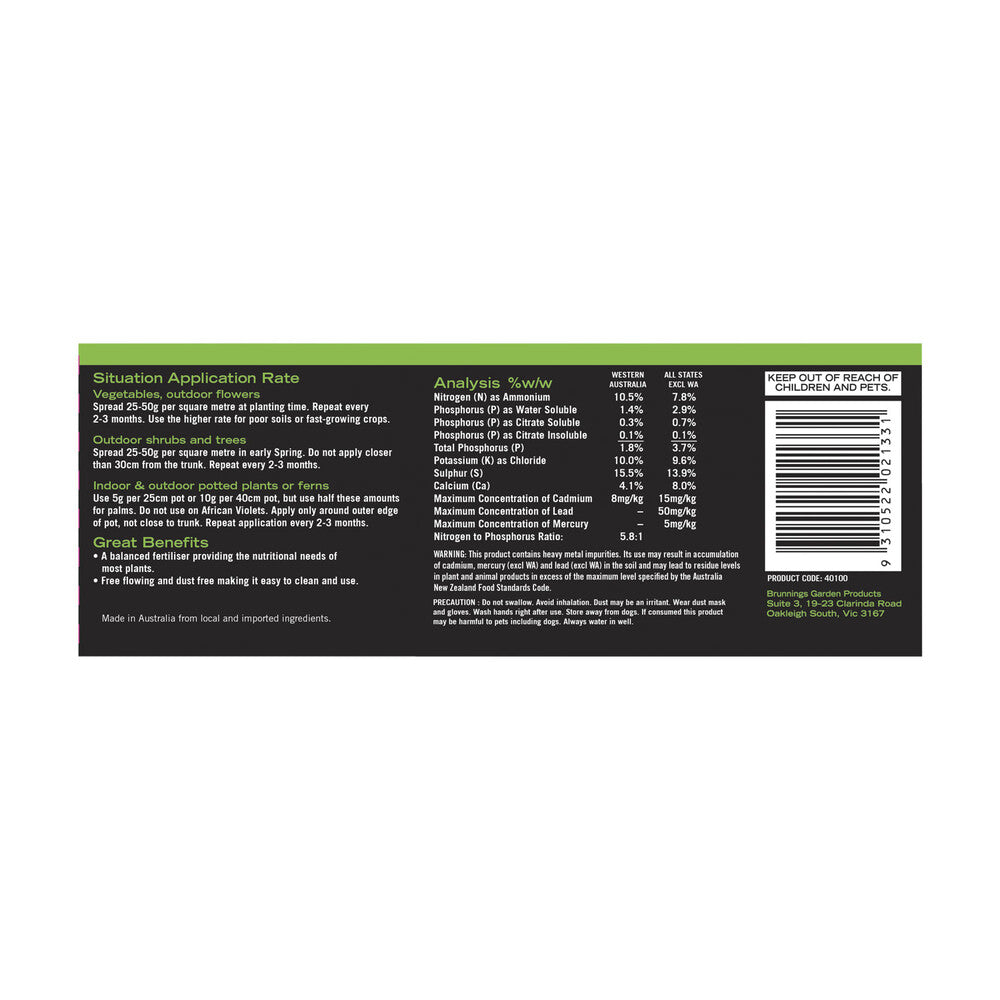 Brunnings All Purpose Npk Fertiliser - 500g