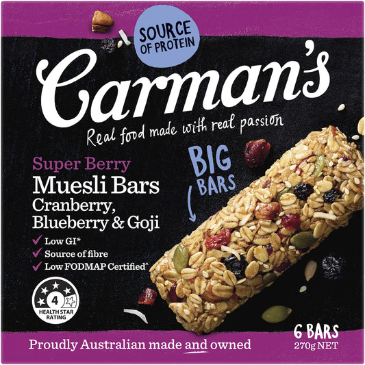 Carmans Muesli Bars SuperBerry, Cranberry, Blueberry & Goji 6 pack