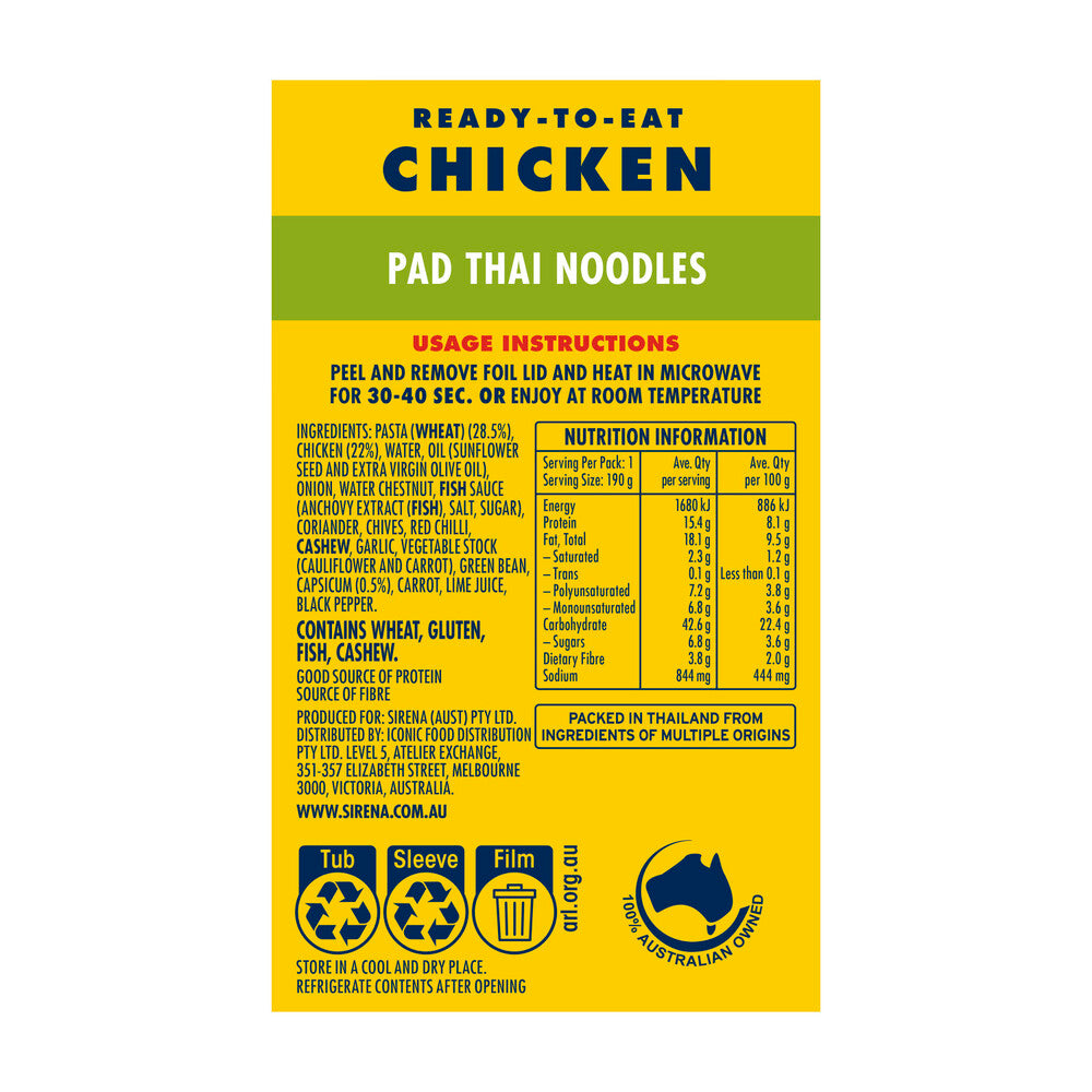 Sirena Ready To Eat Meal Chicken Pad Thai Noodles - 190 GRAM