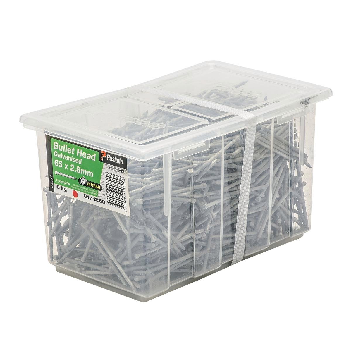 Paslode Bullet Head Nails 65mm 2.8mm Galvanised Steel 5kg Pack