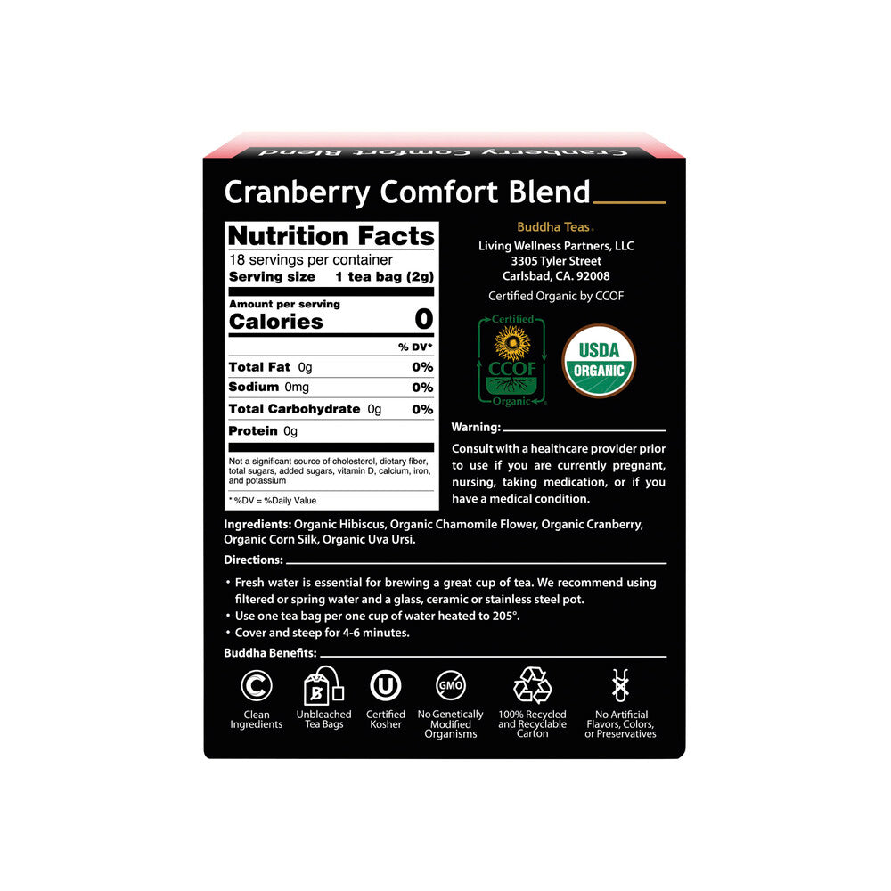 Buddha Teas Organic Herbal Tea Bags Cranberry Comfort Blend - 18 pack
