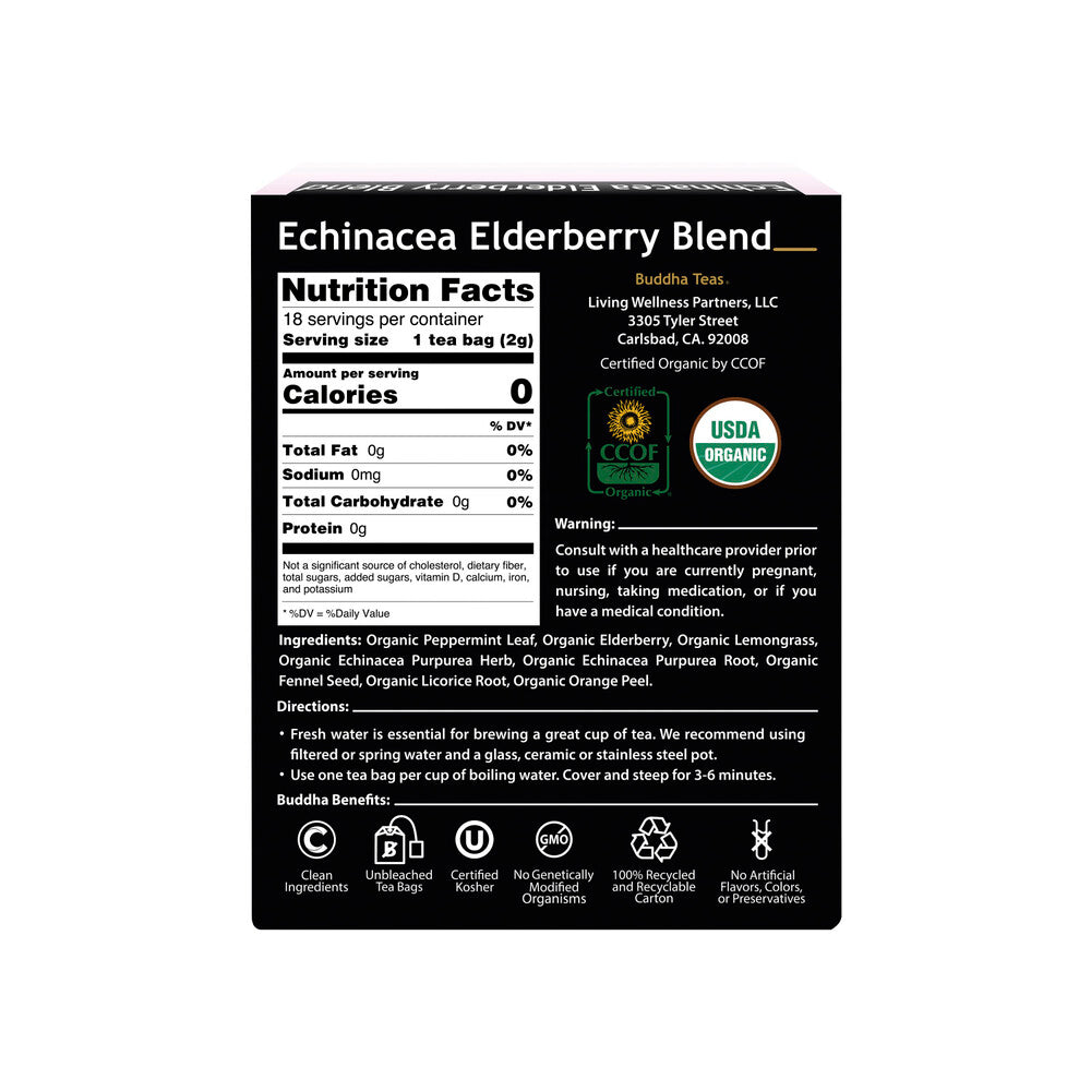 Buddha Teas Organic Herbal Tea Bags Echinacea Elderberry Blend - 18 pack